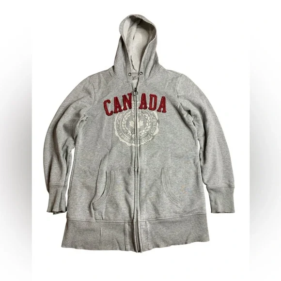 Old Navy Heather Grey CANADA Graphic Zip-Up Hoodie - Size Medium - Picture 1 of 8